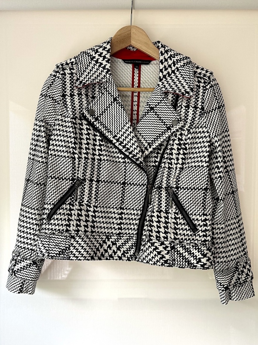 White House Black Market Houndstooth Moto Jacket Size 8P